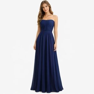 Belsoie Navy Blue Strapless dress Chiffon prom formal Bridesmaid gown 2